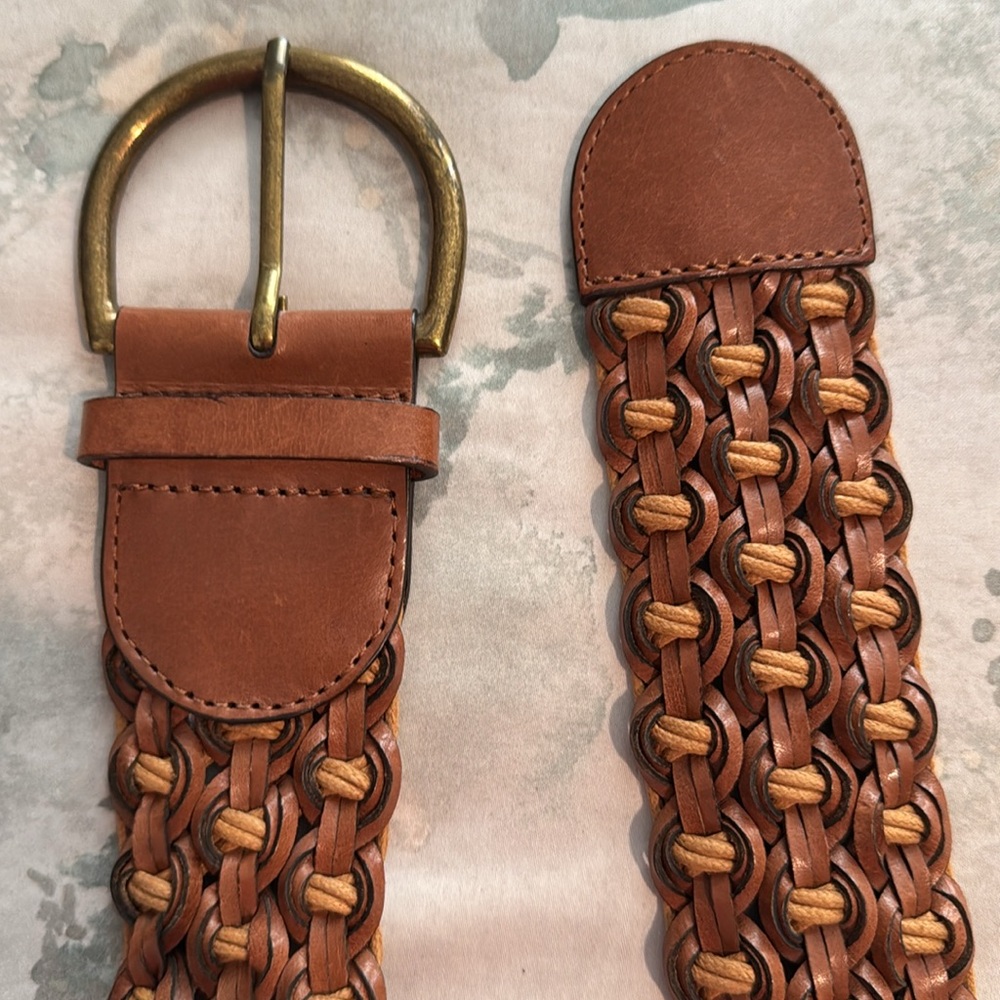 Woven belt, genuine leather, brown, size small - Picture 7 of 9